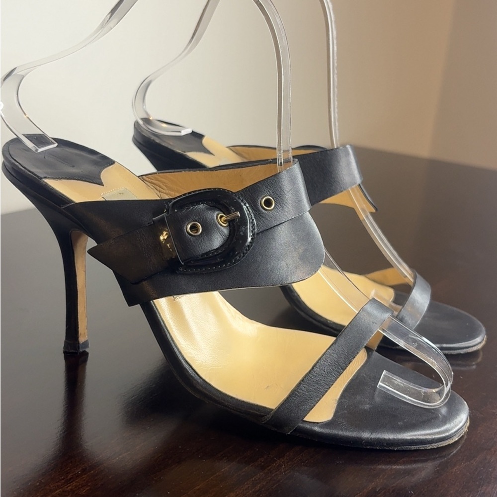 Authentic Jimmy Choo Black Leather Buckle Sandals - Size 38 (Us 7.5/8)